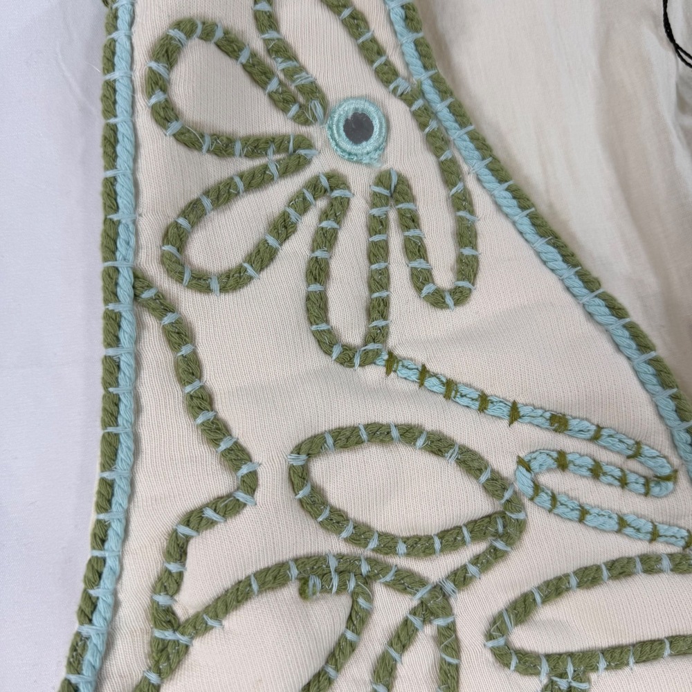 Zara Ecru Women Embroidered Floral Mirror Vest Cream Green Blue Cotton NWT Large - Picture 11 of 12